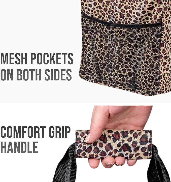 Extra Large Utility Tote Bag - Oversized Collapsible Reusable Wire Frame Rectangular Canvas Basket With Two Exterior Pockets For Beach, Pool, Laundry, Car Trunk, Storage - Leopard - Image 7