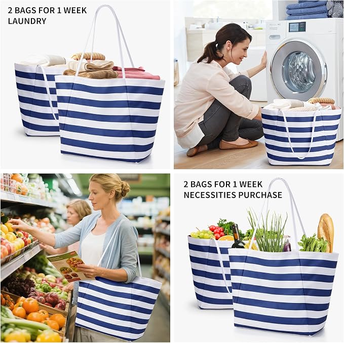 KALIDI Beach Tote Bag Women Large Waterproof Sandproof Shoulder Handbags | Foldable Grocery Bag Striped Pool Bag Lightweight Travel Purse for Picnic Travel Vacation Casual Errands Everyday Daily - Image 5