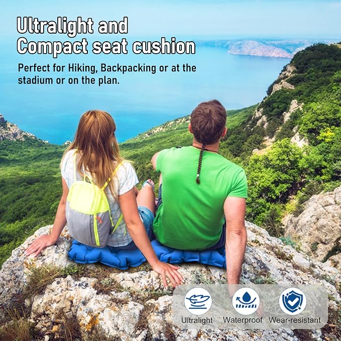 Inflatable Seat Cushion, Lightweight Stadium Seat Pad, Travel Air seat Cushion Anti-Slip for Airplane, Long Flights, Hiking, Climbing, Home and Camping, Compact Air Cushion,Blue - Image 7
