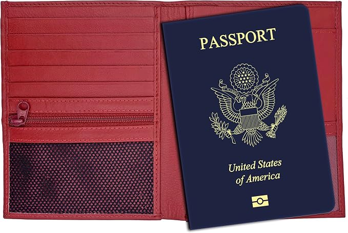 Red RFID Genuine Leather Passport Wallet by 123CheapChecks