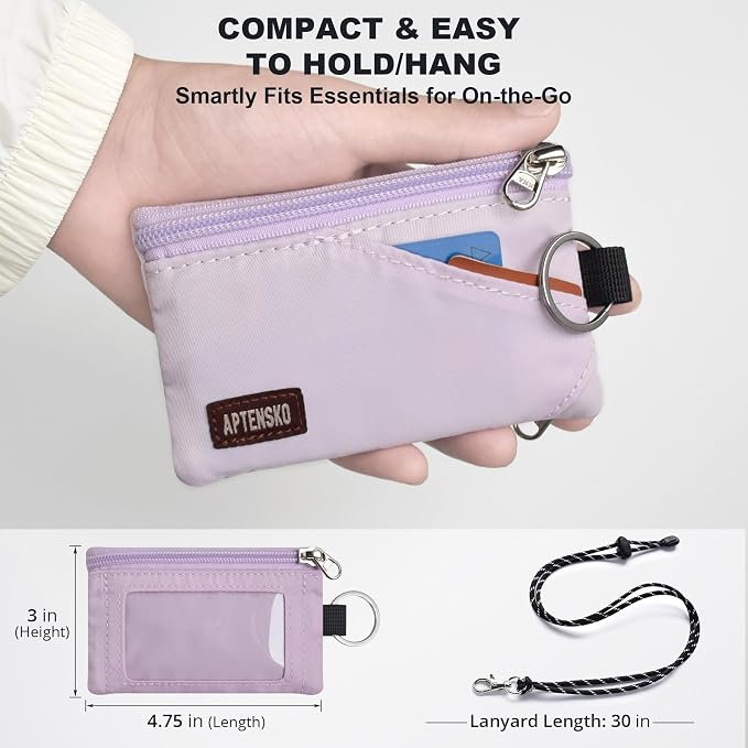RFID Blocking Travel Wallet with Adjustable Lanyard, Small Nylon Zipper Pouch and Badge Holder for ID, Credit Cards, Cash, Keys, Commuters (Soft Lilac) - Image 4