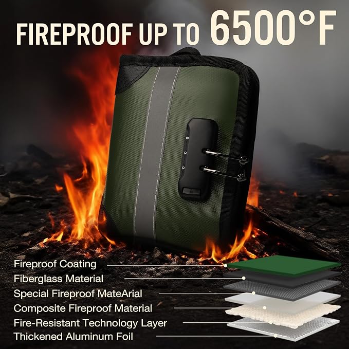 Fireproof Money Bag with Lock (1.6x8.7x6.3 In), Waterproof Document Holder with Zipper & Reflective Strip, Fire Safe Storage Pouch for Cash Passport Cards & Valuables, Home Safe Accessories - Image 2