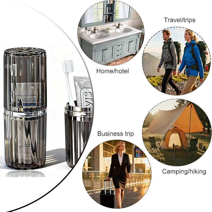 Toothbrush Travel Case, 2-in-1 Dustproof Travel Toothbrush Holder | Built-in 2 Mouthwash Cups, Portable & Compact, Toothpaste &Toothbrush Case For Traveling Camping Business Trip Bathroom - Image 6