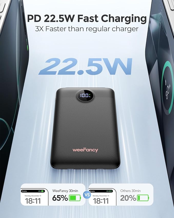 WeeFancy Compact Portable Charger 10000mAh with Built-in Cables | 22.5W Fast Charging Power Bank, Smaller Battery Pack for iPhone, Samsung, Android, Flight & Travel-Friendly, TSA-compliant - Image 8