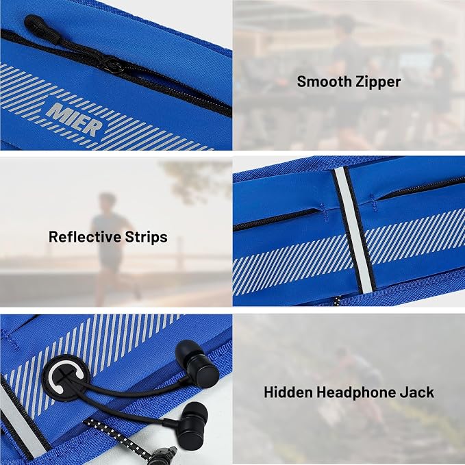 MIER Running Belt for Women & Men, Fanny Pack with Marathon Bib Clip, Navy | Slim Adjustable Phone Holder Pouch; Reflective Waist Packs for Running Essentials; Waterproof Zipper Pockets - Image 4
