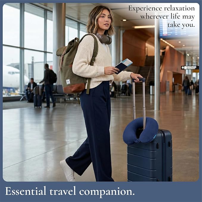 Brookstone Travel Neck Pillow - Lightweight U-Shaped Memory Foam Travel Pillow for Airplane, Car Travels & Sleeping, Blue | Brookstone Travel Neck Pillow Lightweight U-Shaped Memory Foam Pillow - Image 6