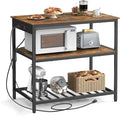 VASAGLE Kitchen Island with 3 Shelves, 39.4 Inches Width Kitchen Shelf with Power Strip, Large Worktop, Stable Steel Structure, Industrial, Easy to Assemble, Rustic Brown and Black UKKI105K01 by Unknown
