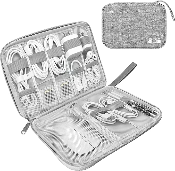 Lcsmaokin Electronics Organizer Travel Case,Electronic Accessories Storage Bag,Portable Waterproof Cable Organizer Bag,Travel Cord Organizer Bag for Small Charging Cord Storage,Cables,SD Card (Grey) by Lcsmaokin