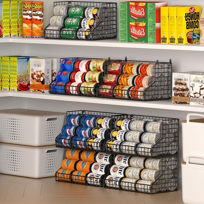 4 Pack Stackable Can Rack Organizer for Pantry Storage,Can Dispensers with 4 Adjustable Dividers, 2-Tier Metal Wire Basket Holds up to 84 Cans for Kitchen Cabinet Pantry, Black - Image 7