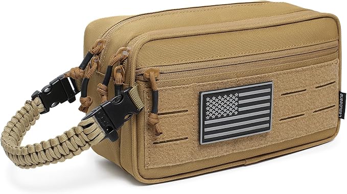 Tactical Toiletry Bag for Men Dry Wet Separate Dopp Kit Travel Hygiene Bag EDC Utility Tool Molle Pouch Mens Shaving Kit Travel shower Bags (Khaki) by Lemubeane