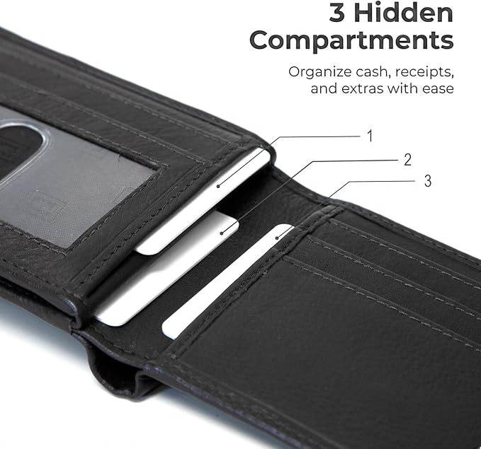 ID Stronghold Extra Capacity Bifold Wallet for Men - RFID Blocking Genuine Leather Wallet - Image 5