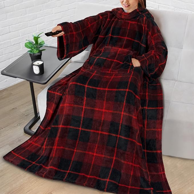 PAVILIA Blanket with Sleeves for Adult Women Men, Soft Warm Wearable Blanket Fleece Wrap Throw, Robe Blanket Gift - Image 9