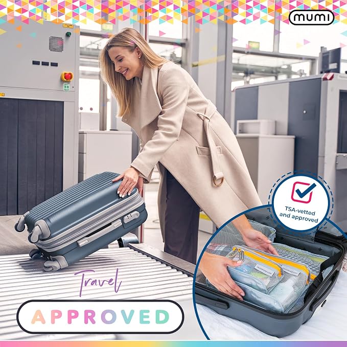 MUMI Travel Toiletry Bag Set of 3 - Clear TSA Approved, Aqua | Water-resistant makeup organizer pouches for skincare, cosmetics & travel accessories - Image 4
