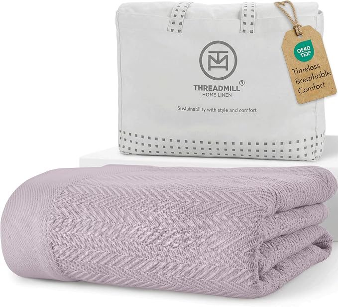Threadmill Luxury Cotton Blankets for Twin Size Bed | All-Season 100% Cotton Twin Blanket for Bed | Herringbone Soft & Cozy Fall Thermal Blanket, 350GSM, 68x92 inches | Lilac | 100% Cotton, Herringbone Pattern, 350 GSM, 68x92 in, Moisture-Wicking, All-... by ThreadmillHomeLinen
