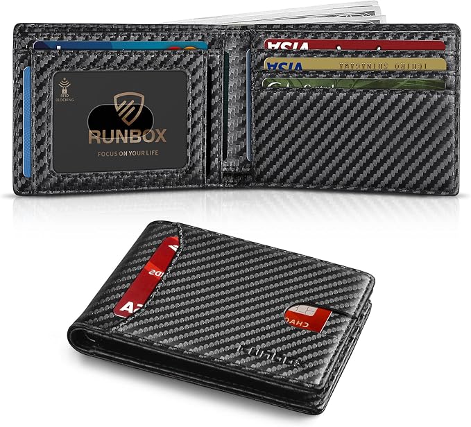 RUNBOX Wallet for Men, Slim Leather Bifold, RFID Blocking Card Holder | Minimalist Front Pocket Design, Credit Card Organizer, Holds 11 Cards, Large Capacity, Thin Profile, Birthday Gifts for Men by RUNBOX