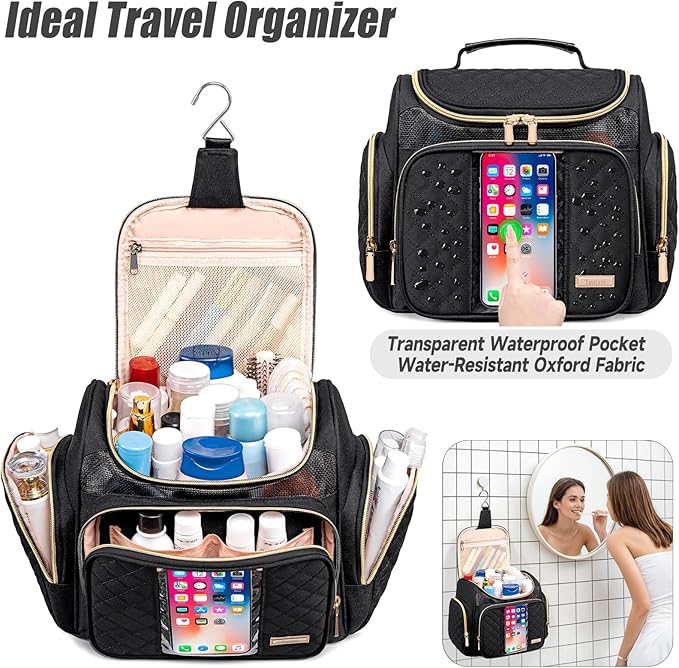 Tealari Large Toiletry Bag for Women Men,Bathroom Bag,Water Resistant Shower Bag,Makeup Bag,Portable Shower Caddy for College Dorm,Hanging Travel Toiletry Bag with Transparent Waterproof Phone Pocket - Image 2