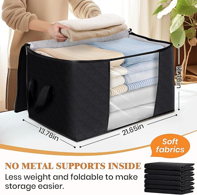 8 Pack Storage Bags for Clothes Blanket Storage Bins with Lids | Foldable Closet Organizers with Zippers,Window and Handles,Fabric Storage Bins for Sweater,Comforter,Bedding,Dorm essentials - Image 2