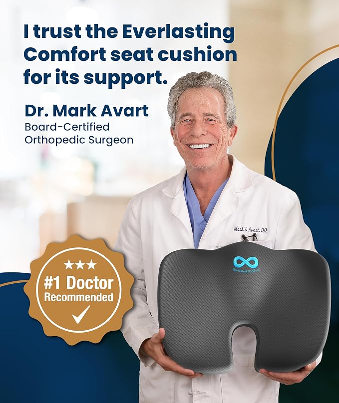 Everlasting Comfort Doctor Recommended Memory Foam Seat Cushion for Office Chairs & Car - Ergonomic Office Desk Accessories - Cushions for Tailbone Pain Relief, Sciatica (Gray, Large) - Image 7