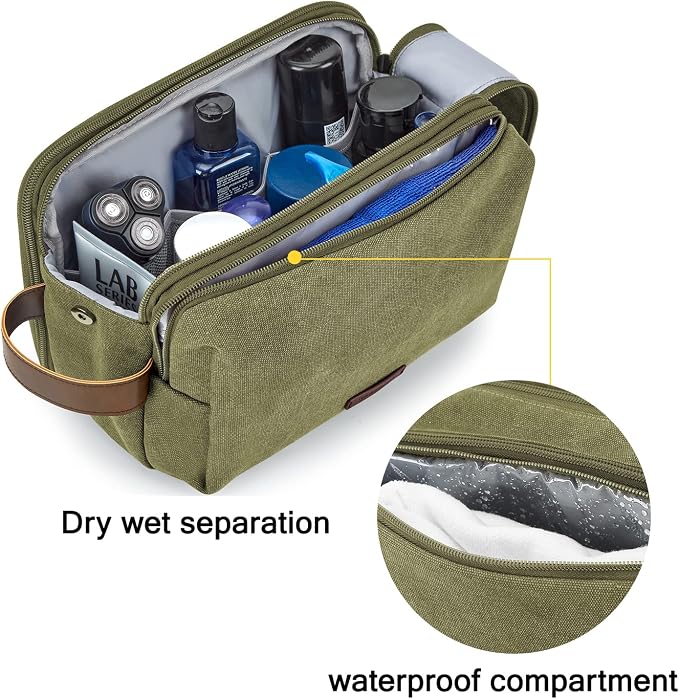 BAGSMART Toiletry Bag for Men, Canvas Travel Toiletry Organizer Dopp Kit Water-resistant Shaving Bag for Toiletries Accessories,Green-Large - Image 3