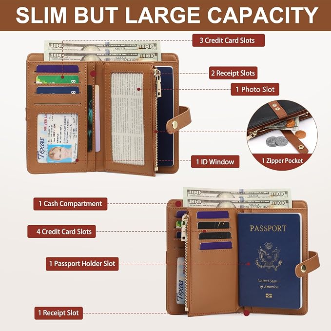 Small Wallet Women RFID Blocking Vegan Leather Slim Thin Bifold Credit Card Wallet Passport Holder Ladies Travel Wallet Mini Purse with Zipper Pocket - Image 2