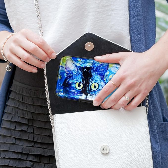 Mayski Credit Card Holder for Women RFID Blocking Wallet, Blue Cat | Card Wallets for Women Small Mini Business Metal Accordion Aluminum Alloy Hard Case for Men - Image 7