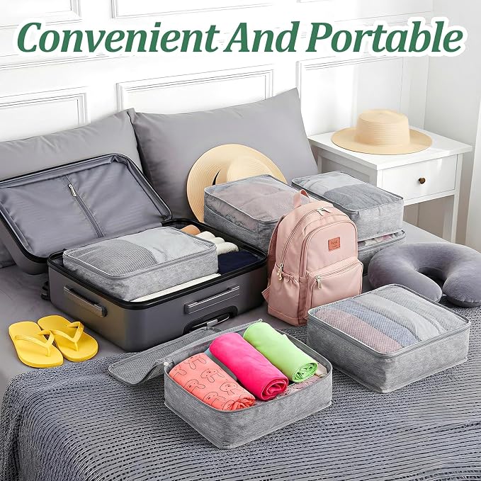Kifmurase 12 Pcs Packing Cubes for Suitcase Travel Luggage Organizers Bulk Large Mesh Clothing Underwear Bags Foldable Laundry Bags for Hiking Camping Backpacking Clothes Accessories (Gray) - Image 5