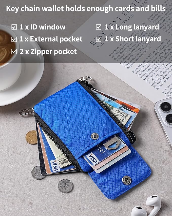 Artpaxy Minimalist Wallet For Mens Womens, Keychain RFID Blocking Zipper Small Wallet with ID Window 2 Lanyards,Water Resistant Travel Cash Card Coin Case Boys Girls - Image 5
