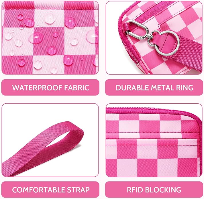 FODOKO Wristlet wallets for Women RFID crossbody bags with 4 Zippers | Checkered quilted nylon with credit card slots, cell phone organizer, and coin purse for travel and everyday carry - Image 3