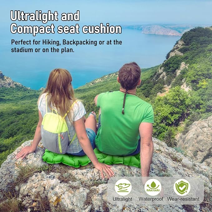 Inflatable Seat Cushion, Lightweight Stadium Seat Pad, Travel Air seat Cushion Anti-Slip for Airplane, Long Flights, Hiking, Climbing, Home and Camping, Compact Air Cushion,Green - Image 7