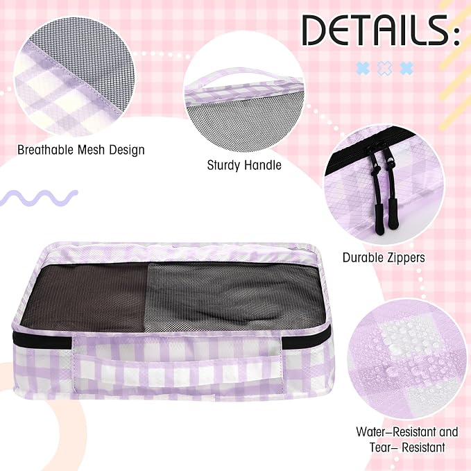 5 Pcs Packing Cubes for Suitcase Large Travel Cubes Carry on Luggage Organizer Bags for Clothes Accessories(Mixed,Plaid) - Image 3
