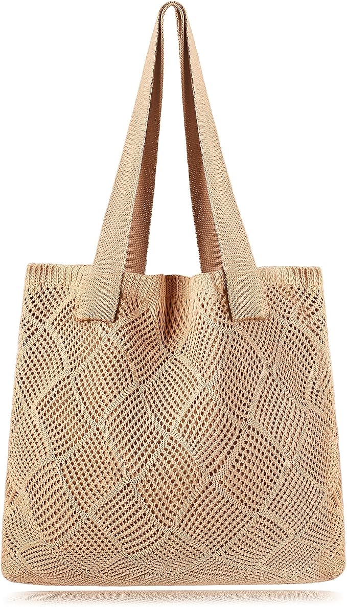 COOKOOKY Crochet Beach Tote bag Summer Beach Bag for Women Aesthetic Mesh Tote Bag Hippie Bag Knit Bag by COOKOOKY