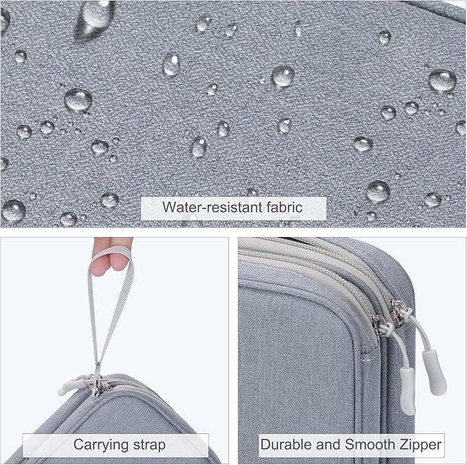 FYY Electronic Organizer, Travel Tech Pouch Bag, Large, Light Grey | Wrist Strap, Waterproof, Double Layers Portable Electronics Travel Carrying Case for Cord, Charger, Daily Business Trips Use - Image 4
