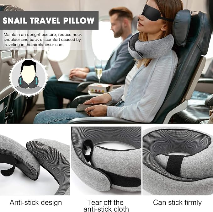 Travel Pillows for Airplanes, 360° Surround Support Memory Foam Airplane Neck Pillow, Comfortable Eye Masks and earplugs, Portable Washable Design for Long Flights, Car Rides & Road Trips - Image 2