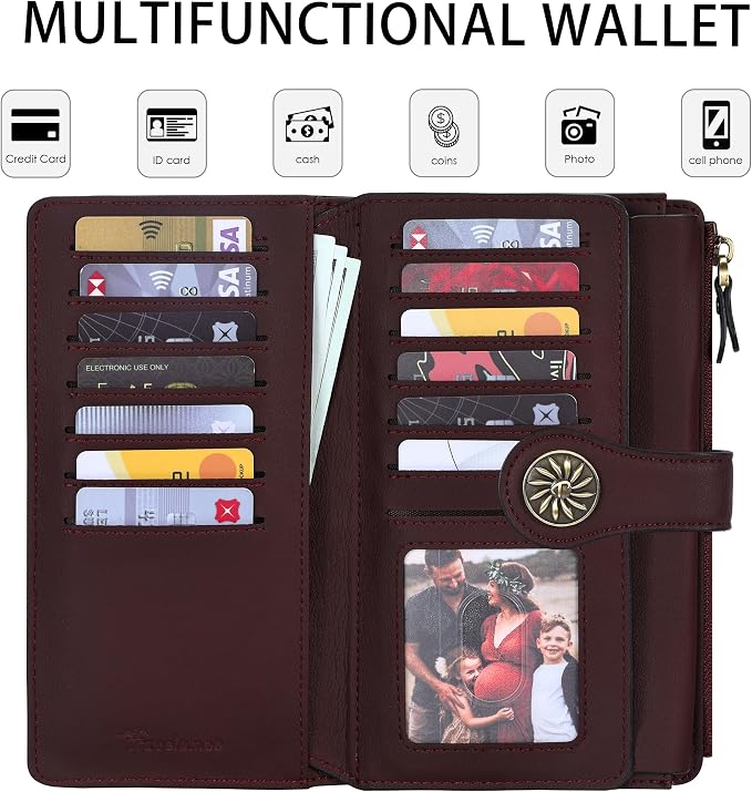 Travelambo Women's Wallet RFID Blocking Trifold Clutch Large Capacity Credit Card Holder Travel Purse - Image 3