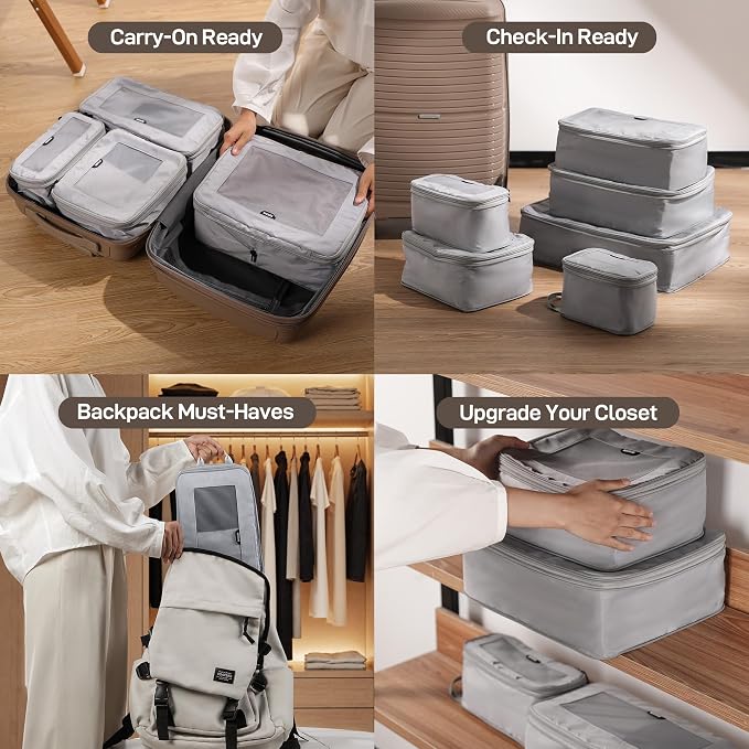 EPICKA TripCozy Compression Packing Cubes, 6 Set, Grey | Durable Expandable Travel Organizer Bags with Mesh Tops for Space-Saving Storage of Clothes & Accessories in Luggage - Image 6