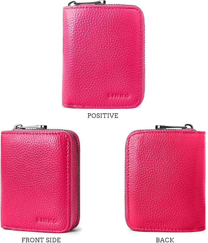 Linno RFID 20 Slots Credit Card Holder Genuine Leather Small Wallet for Women or Men with Zipper - Image 5