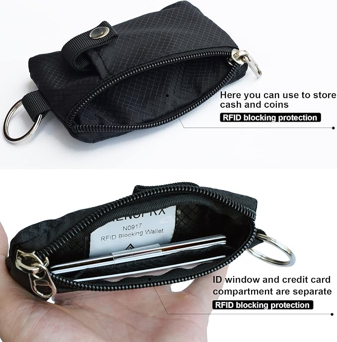 CHENSPRX Minimalist RFID Blocking Small Wallet with ID Window,WaterResistant Zip Id Case Wallet with Lanyard Keychain for Cards,Cash,Travel,Women,Men - Image 4