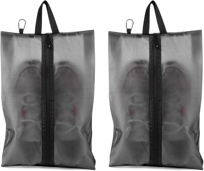 2 Pack Shoe Bags for Travel, Sneaker Bags, Waterproof Travel Shoe Bags with Zipper for Packing, Golf Shoe Dust Bags for Man and Women, Medium, Black by Quatish