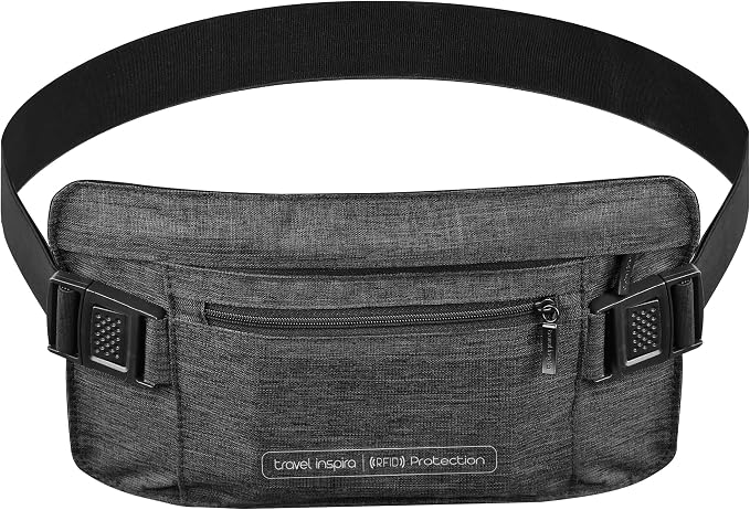 Hidden Money Belt for Travel, RFID Blocking Waist Wallet, 2 Zippers | Ultra-Slim Money Belt; RFID-Blocking Waist Pack; 2 Zippered Pockets; Moisture-Wicking; lightweight by TravelInspira
