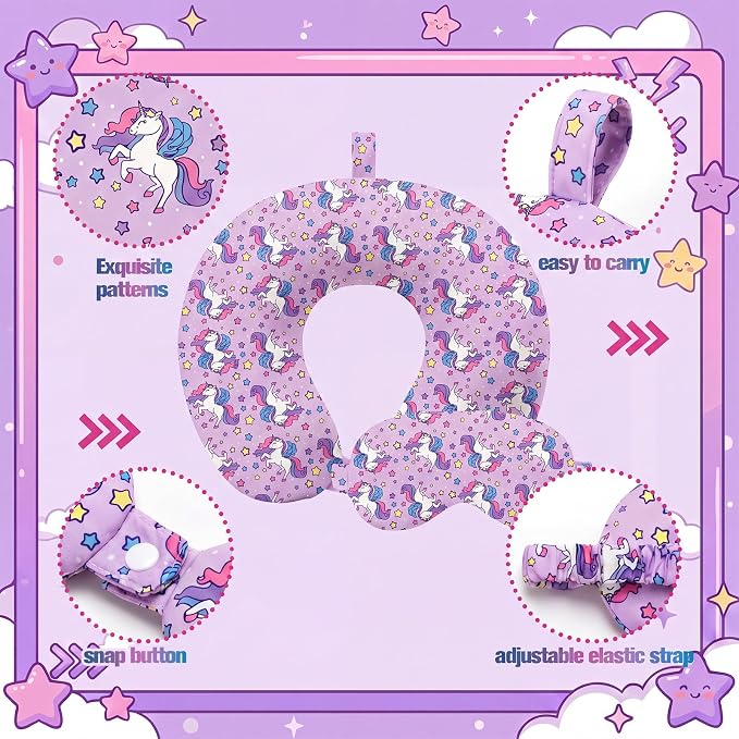 Gilprop 2 Pcs Unicorn Travel Pillow with Sleep Eye Mask, U Shaped Memory Foam Neck Pillow with Washable Cover, Soft Neck Head Support Travel Accessories for Airplane Car Train Bus Trips - Image 4