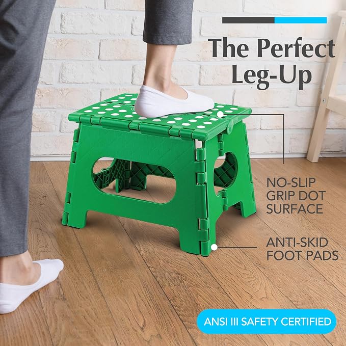 Handy Laundry Folding Step Stool 9 Inch 2-Pack, Green, Holds 300 lbs | 2-Pack, 9 Inch, Green, Foldable Collapsible Step Stool, Non-Slip, Holds 300 lbs, Kitchen Bathroom Bedroom, Adults - Image 2