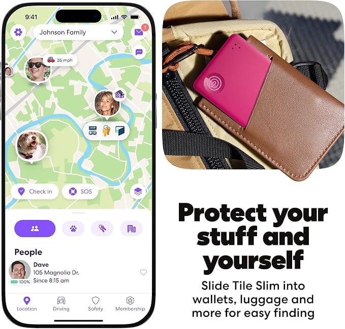 Life360 Tile Slim - Wallet Finder, Bluetooth Tracker and Item Locator for Luggage Tags, Passports and More. Both iOS and Android Compatible. Phone Finder. 1-Pack (Pink Punch) - Image 3