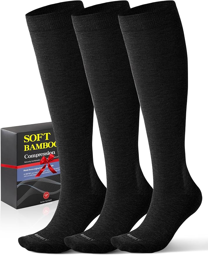 Bamboo Viscose Compression Socks with Reinforced Sole - Knee High Womens Support Socks with Seamless Toe, 18-25 mmHg by Bbfrey