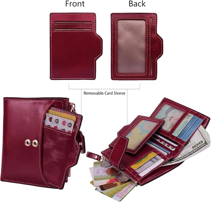 Women's RFID Blocking Leather Small Compact Bi-fold Zipper Pocket Wallet Card Case Purse with id Window - Image 3