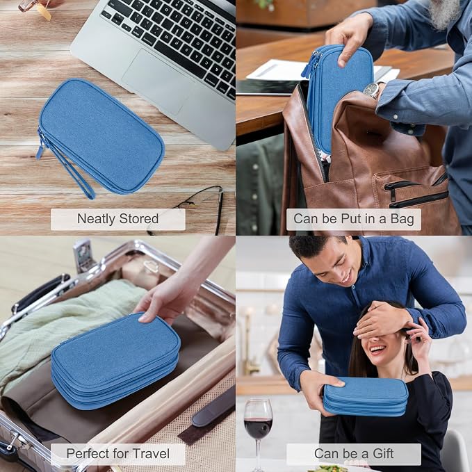 FYY Electronic Organizer, Travel Tech Pouch Bag, Cable Organizer Cyan | Wrist Strap, Waterproof, Double Layers Portable Electronics Travel Carrying Case for Cord, Charger, Daily Business Trips Use - Image 7