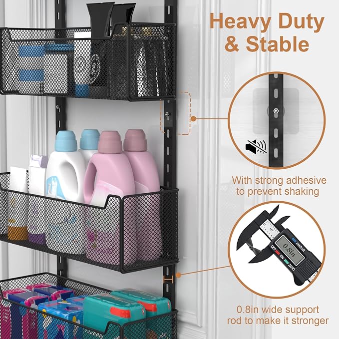 VyGrow Over The Door Organizer, 8-tier Metal Door Organizer Hanging with Adjustable Baskets, Behind The Door Storage for Bedroom Closet Bathroom Pantry Cabinet Kitchen, Black - Image 7