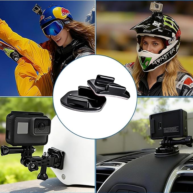 Universal Action Camera Accessory Kit, Curved & Flat Adhesive Sticky Mounts, Quick Release & J-Hook Buckle Mounts, 3-Way Pivot Arms and Thumb Screws - Image 7