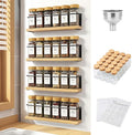 Bamboo Magnetic Spice Rack for Refrigerator, Space Saving Complete Set with 24 Bamboo Lid Glass Jars, 216 Waterproof Labels & Steel Funnel, Fridge Spice Organizer, 11.6" W x 2.4" D x 3.2" H by KitHero