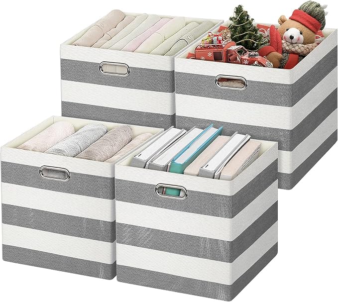 Posprica Storage Bins Storage Cubes,13×13 Collapsible Storage Boxes Containers Organizer Baskets for Nursery,Office,Closet,Shelf - 4pcs,Black-white Striped by Posprica