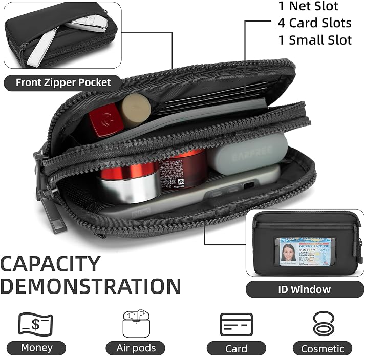 FODOKO Wristlet wallets for Women RFID crossbody bags with 4 Zippers | Checkered quilted nylon with credit card slots, cell phone organizer, and coin purse for travel and everyday carry - Image 4